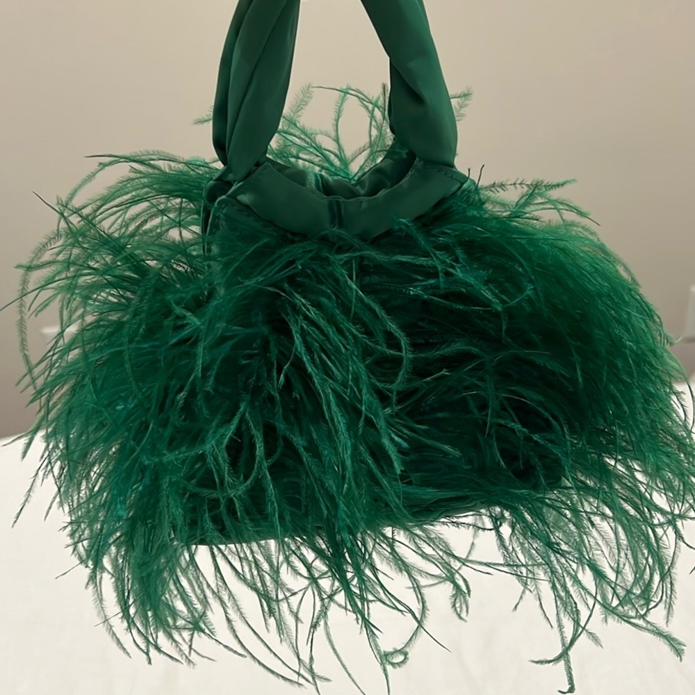 Zara green feather bag